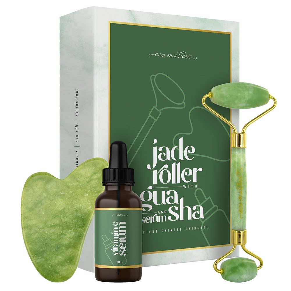 Gua sha sæt med jaderulle